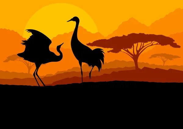 Crane casal em selvagem montanha natureza paisagem fundo illust — Vetor de Stock