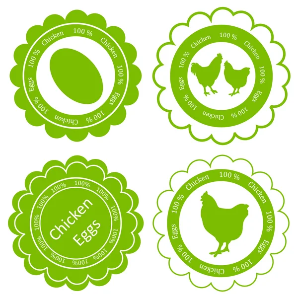 Huevos de pollo vector fondo etiqueta sello verde granja ecología — Vector de stock