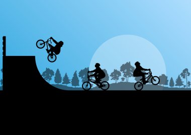 Bisiklet BMX siluet vektör arka plan afiş için