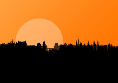 eski vintage şehir şehir manzara detaylı illustrati moon ile