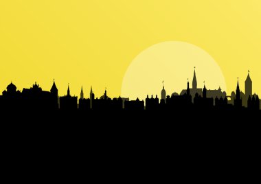 eski vintage şehir şehir manzara detaylı illustrati moon ile