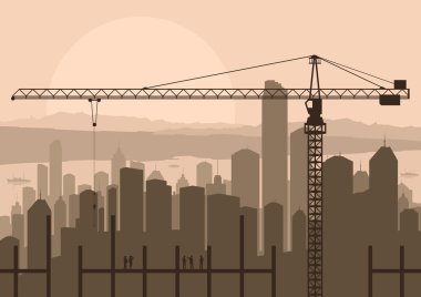 boğa ile endüstriyel gökdelen şehir ve inşaat site vinç