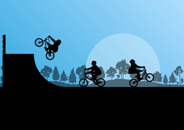 Cyclisme bmx silhouette vectoriel fond pour affiche — Image vectorielle