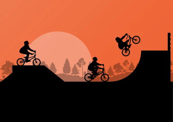 Cyclisme bmx silhouette vectoriel fond pour affiche — Image vectorielle