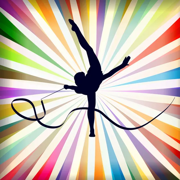 Genç kadın sanat jimnastik jimnastik yaparken hileler ile spor — Stok Vektör