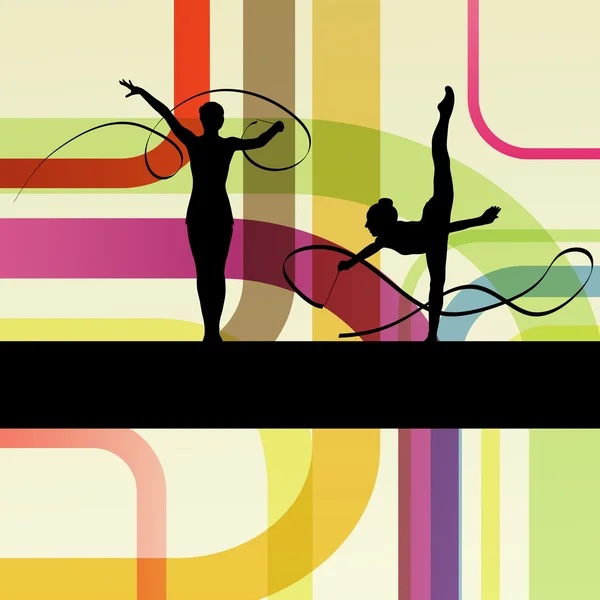 芸術体操体操をやっている若い女性スポーツとトリック — ストックベクタ