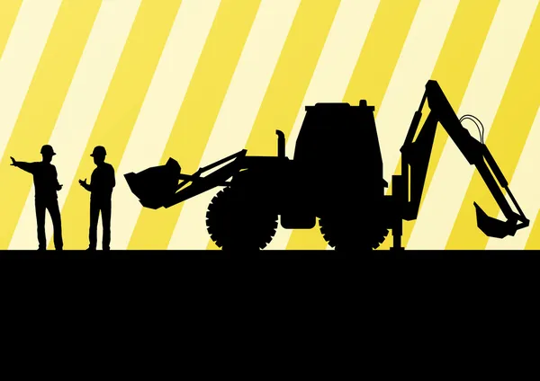 Excavator tractors detailed silhouettes illustration in construc — Stock Vector