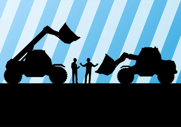 Excavatrice tracteurs silhouettes détaillées illustration dans la construction — Image vectorielle