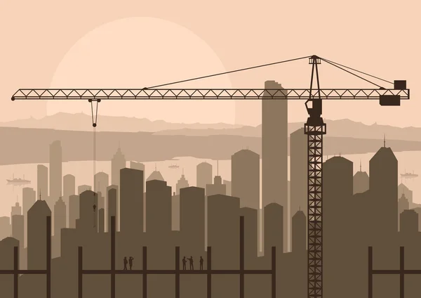 Industriella skyskrapa staden och konstruktion webbplats kran med Bygg — Stock vektor