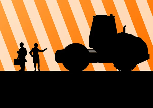 Excavatrice tracteurs silhouettes détaillées illustration dans la construction — Image vectorielle