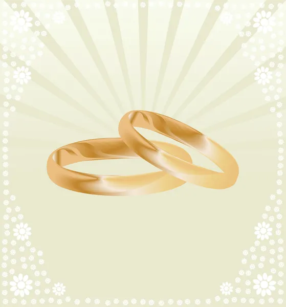 Δυο χρυσά γαμήλια δαχτυλίδια διάνυσμα φόντο κάρτα — Διανυσματικό Αρχείο