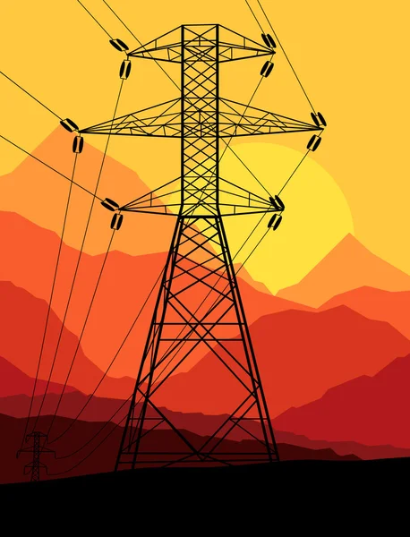 High voltage tower and line background vector — Stock Vector