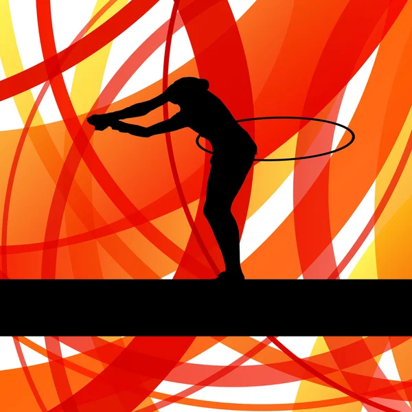 Rhythmic gymnastic background woman with hoop ring vector — Stock Vector