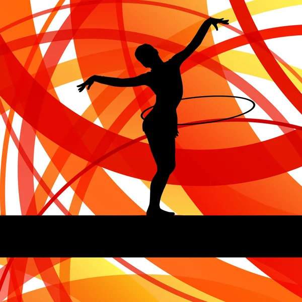 Rytmisk gymnastik bakgrund kvinna med hoop ring vektor — Stock vektor