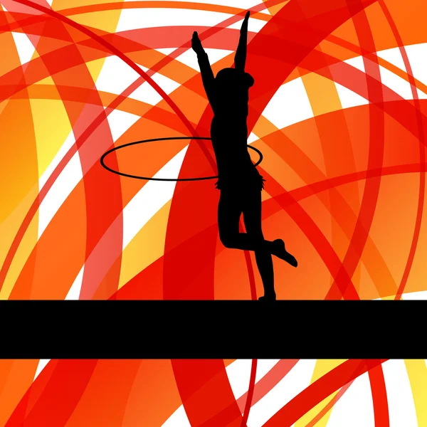 Rhythmic gymnastic background woman with hoop ring vector — Stock Vector