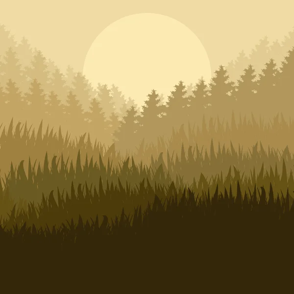 Wilde berg bos natuur landschap scène achtergrond illustrat — Stockvector