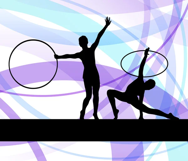 Rhythmic gymnastic background woman with hoop ring vector — Stock Vector