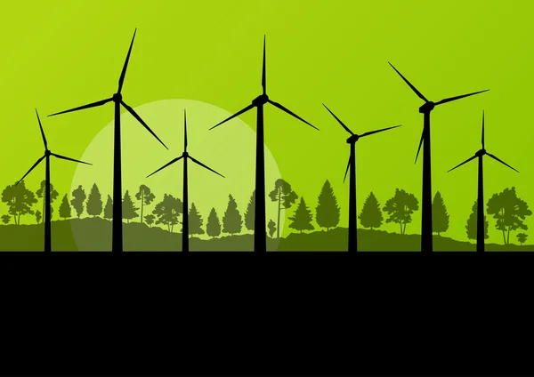 Groene elektriciteit windgenerators gras ecologie concept illustra — Stockvector