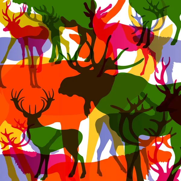 Ciervos, alces y ovejas de montaña animales con cuernos abstract illustrat — Vector de stock