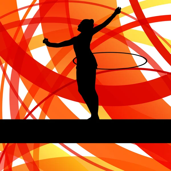 Rytmisk gymnastik bakgrund kvinna med hoop ring vektor — Stock vektor