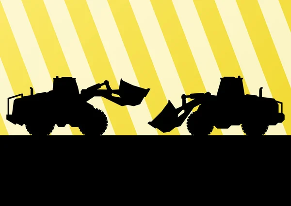 Excavator and bulldozer detailed tractor silhouettes in construc — Stock vektor