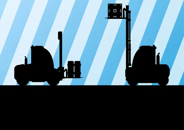 Raktári truck rakományok rakodó gépek részletes szerkeszthető sziluettj — Stock Vector