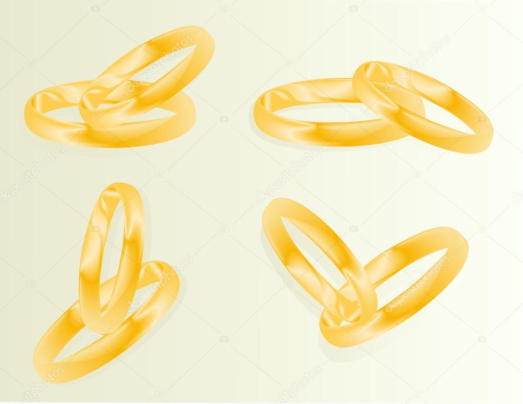 Gold wedding rings vector background set