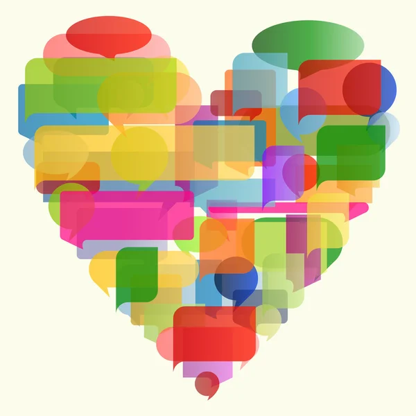 Heart made of colorful speech bubbles concept illustration backg — Stock Vector