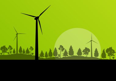 Rüzgar elektrik jeneratörleri ve yel değirmenleri kırsal orman