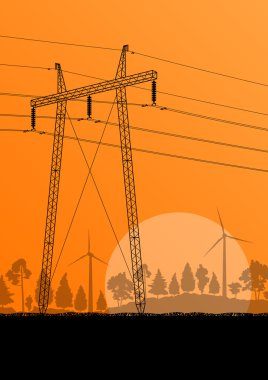 Elektrik yüksek gerilim elektrik tower çizgi kırsal orman