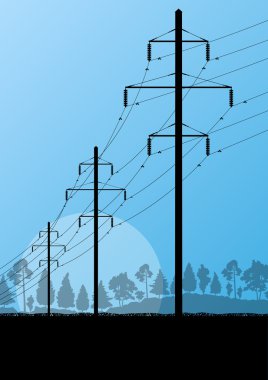 Elektrik yüksek gerilim elektrik tower çizgi kırsal orman