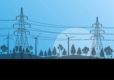 Elektrik yüksek gerilim elektrik tower çizgi kırsal orman