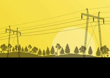 Elektrik yüksek gerilim elektrik tower çizgi kırsal orman