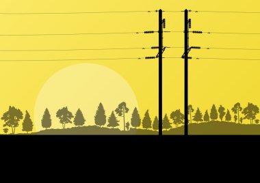 Elektrik yüksek gerilim elektrik tower çizgi kırsal orman