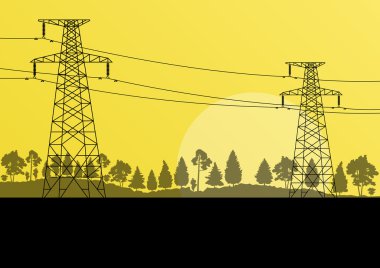 Elektrik yüksek gerilim elektrik tower çizgi kırsal orman