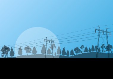 Elektrik yüksek gerilim elektrik tower çizgi kırsal orman