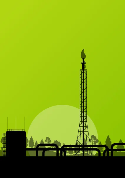 Olje-raffinaderi industriella fabriken landskap illustration bak — Stock vektor