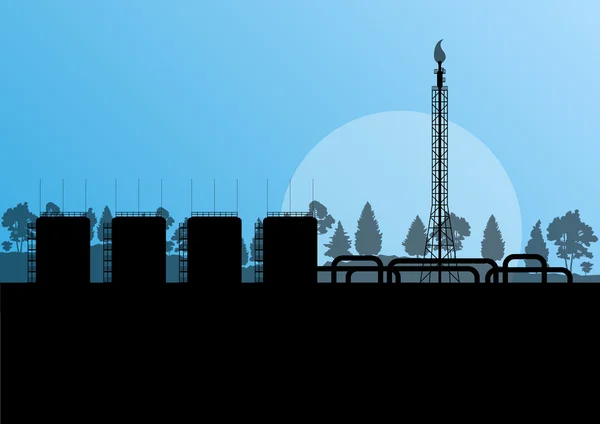 Raffinerie de pétrole usine industrielle paysage illustration backgroun — Image vectorielle