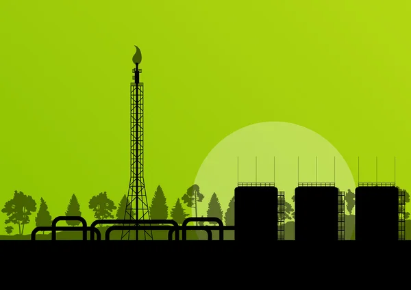 Olje-raffinaderi industriella fabriken landskap illustration bak — Stock vektor
