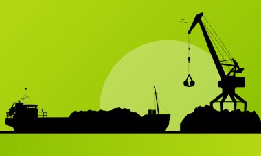 yük gemisi Harbor, kömür ile vektör vinç yükleniyor