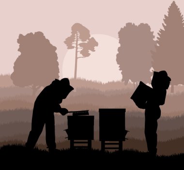 Arı kovanı vektör arka planda çalışan arıcı