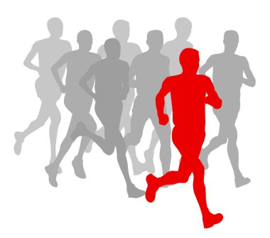 Erkekler Maratonu bitirmek vektör arka plan ve grup koşucu