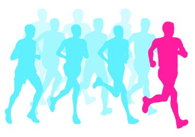 Erkekler Maratonu bitirmek vektör arka plan ve grup koşucu