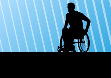 Active disabled man on a wheelchair detailed sport concept silho clipart