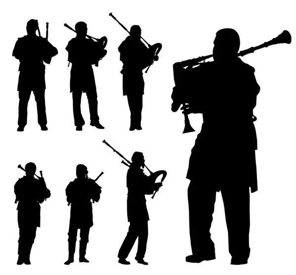 Scottish bagpiper silhouette vector background set — Stock Vector