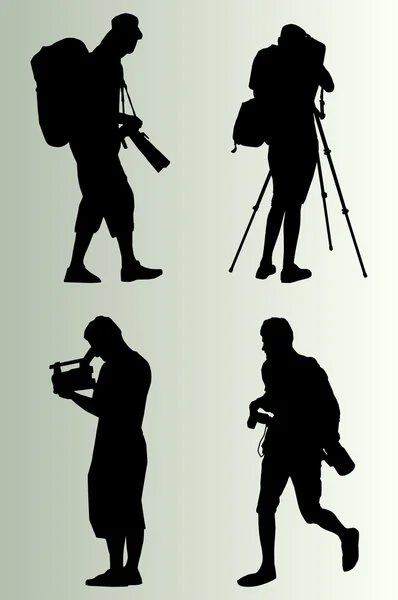 Cameraman silhouette vettore sfondo set — Vettoriale Stock