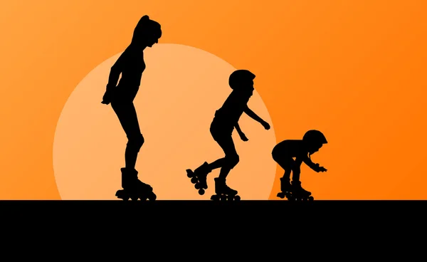 Familia en patines vector concepto de fondo — Vector de stock