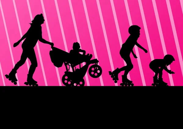 Familia en patines vector concepto de fondo — Archivo Imágenes Vectoriales