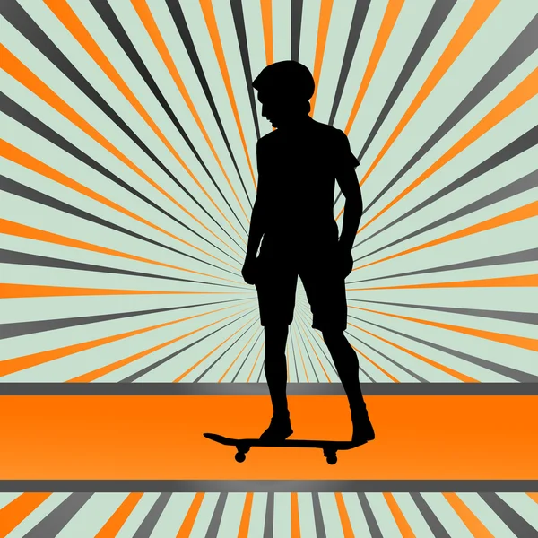Skater silhouette in front of burst vector background — Stock Vector