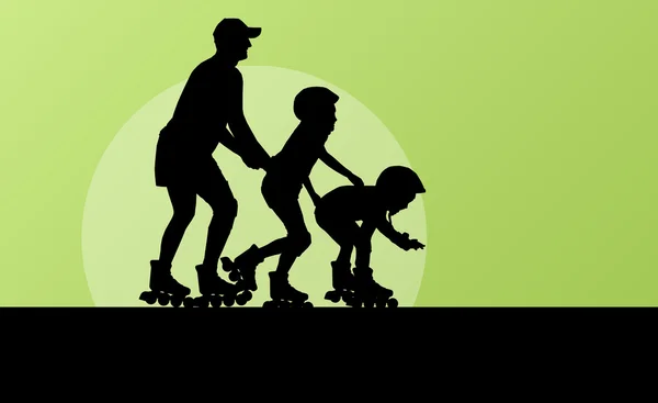 Familia en patines vector concepto de fondo — Vector de stock